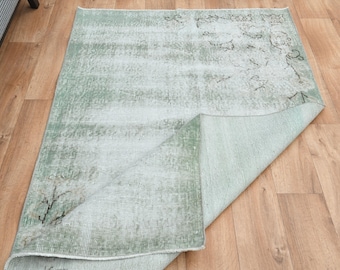 3'8x7'9 ft, VINTAGE RUG, Green Faded Rug, Distressed Turkish Area Rug, Turkey, Modern Art Decor, Turkish Mid Century, Vintage, Home Decor