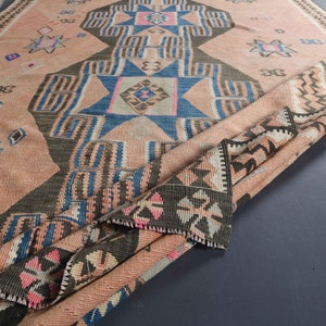 5.6x13.3 TURKISH RUG KILIM Faded Orange Beige Vintage Area Rug, Flatweave Living room Turkey Rug, Rugs, Oushak Wool Rug, Handmade, Rare Rugs