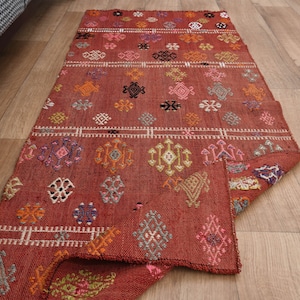 2x5.2 ft, PINK TURKISH RUG, Colorful Runner, Modern Home Decor, Oriental Vintage Oushak, Handmade Area Geometric, Boho Chic Luxury Flatweave