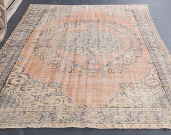6'1x9'5 Faded Orange Rug, Vintage Kitchen Rug, Turkey Turkish Rug, Home Decor, Vintage Rug, Entryway, Room Decor, Area Rug, Pink Shabby Chic