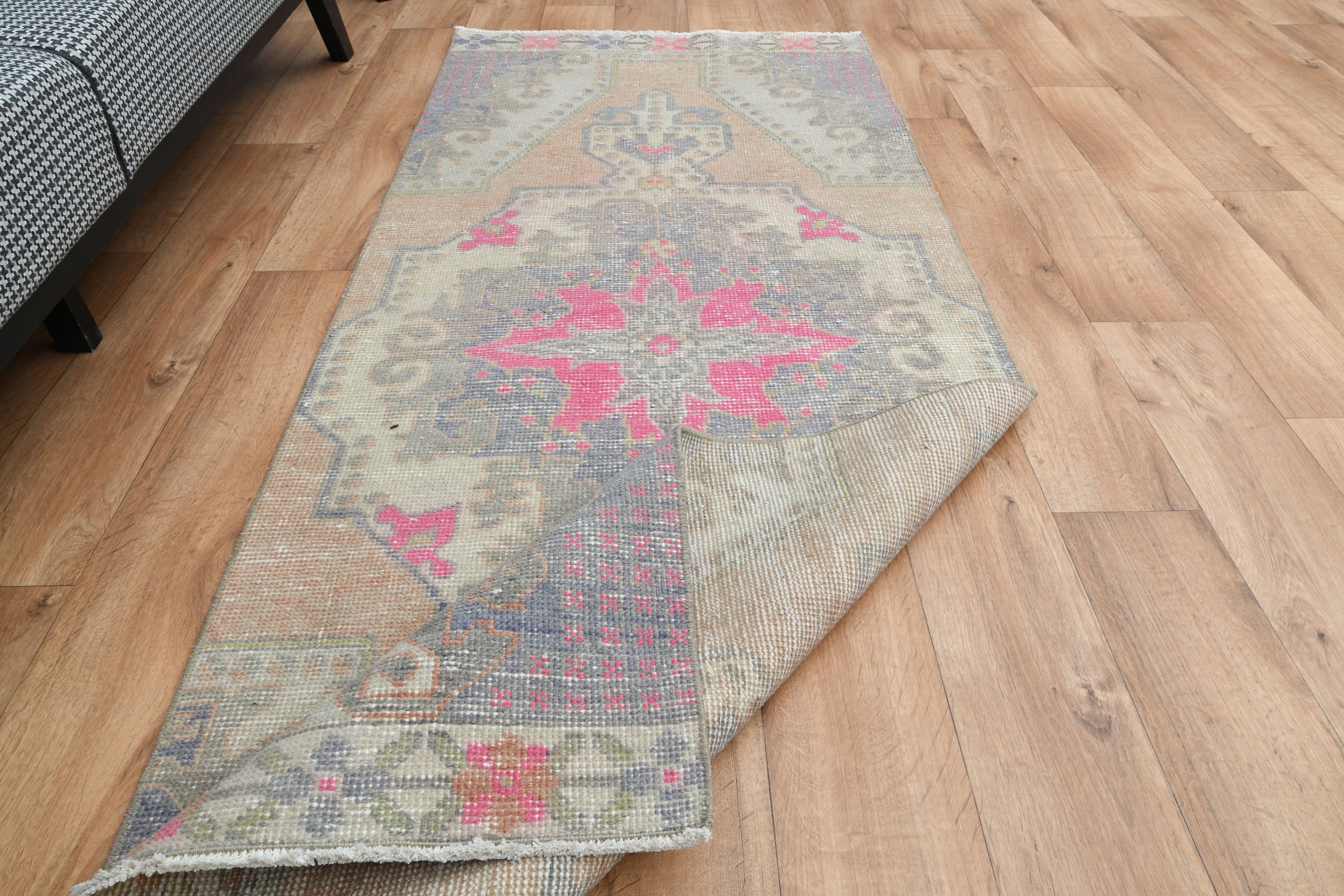 2'9x7'3フィート、カラフルなランナーラグ、アンティークアナトリアン