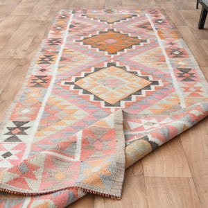 Turkish Runner Pink - Vintage Runner Rug 3&#39;2&quot;x10&#39;7&quot; ft | Oushak Runners, Shabby Chic Handmade Rug, 3x11 Runner, Tribal Pattern Rug Runner