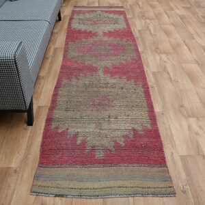 3x10 ft, Turkish Purple Wool Vintage Runner, Decor Runner, Geometric Hallway Bohemian Runner, Oushak Rug, Faded Geometric Handmade Runners