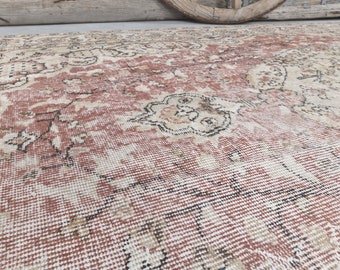 6x9.9 ヴィンテージ トルコ製ラグ、ナチュラルベージュ アンティーク調