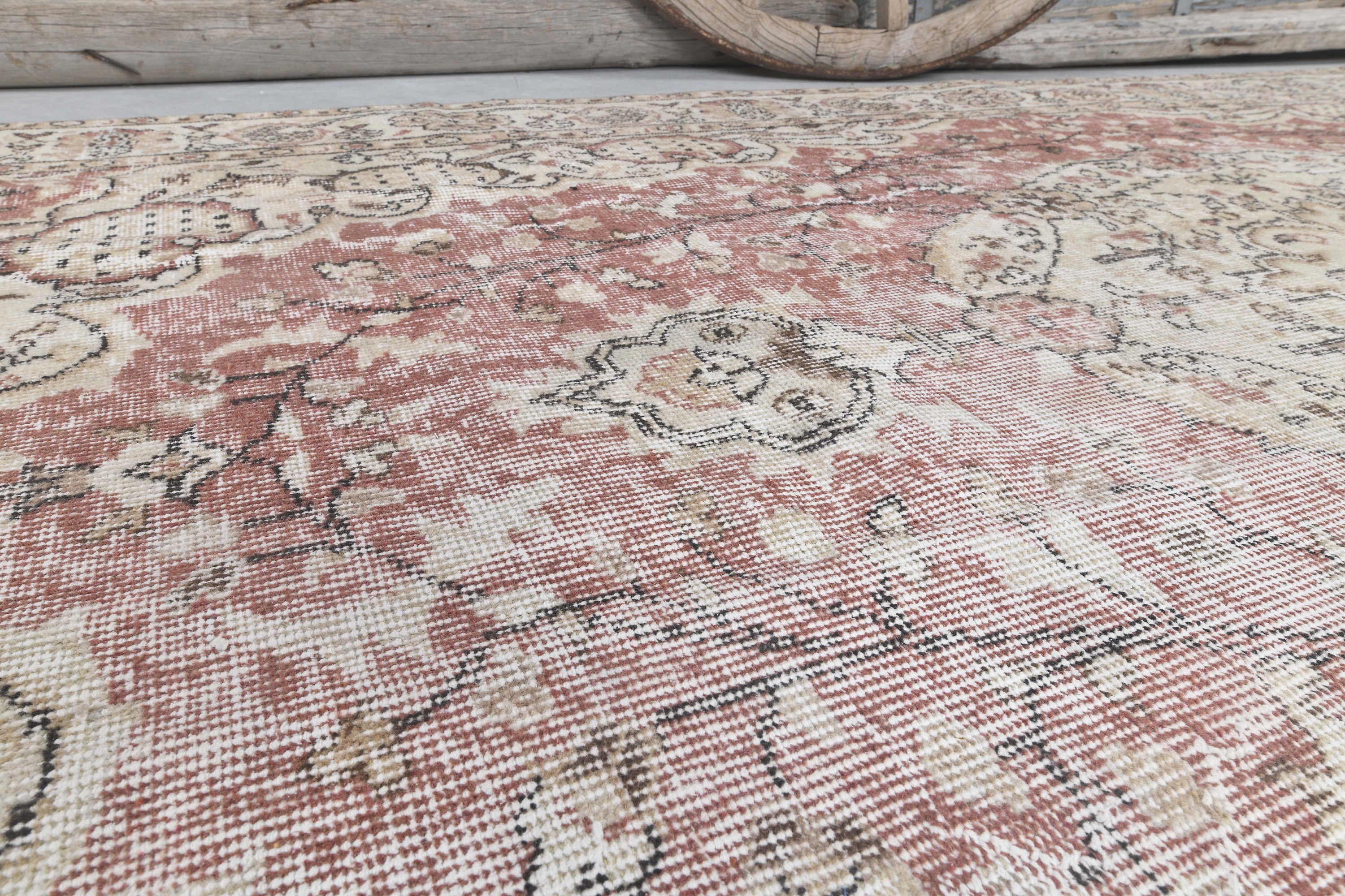 6x9.9 ヴィンテージ トルコ製ラグ、ナチュラルベージュ アンティーク調