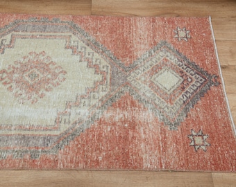 3x12 TURKISK LÖPARMATTA, Vintage röd löpare, Oushak löpare, Bondgårdsinredning, Röd matta, Heminredning, Handgjord ullmatta, Röd matta, 3x12 matta