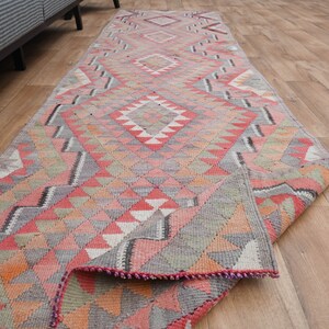 3.2x11.6 ft, TURKISH RUNNER, Pink Colorful, Vintage Runner Rug, Handmade, 3x12 Runner Rugs, Hallway Runner, Oushak Rug Runner, Geometric Rug