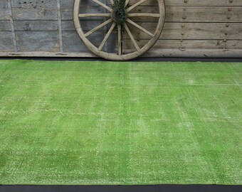 7'1x11'1 TURKISH RUG, OVERSIZED Green, Distressed Vintage Area Rug, Etsy Oushak Rug, Handmade Rug, Living Room Rug, Dining Room Rug, Rugs