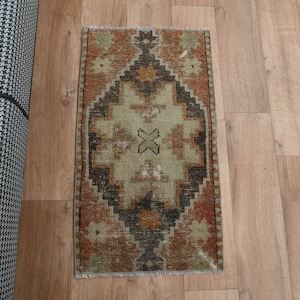 1.5x2.7 ft, TURKISH VINTAGE Rug, Orange Brown Mat, Oushak Rug, Wool, Throw Kitchen Rug, Small Rug, Area Rug, Small Area Rug, Decor, Boho Rug