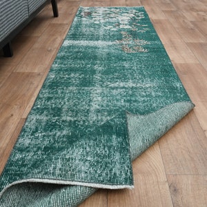 2.1x8.7 ft, STAIR RUNNER, GREEN, Turkish Rug Runner, Hallway runner rug, Turkish Runner, Handwoven rug, Faded Decor, Floral Oushak Boho Rug