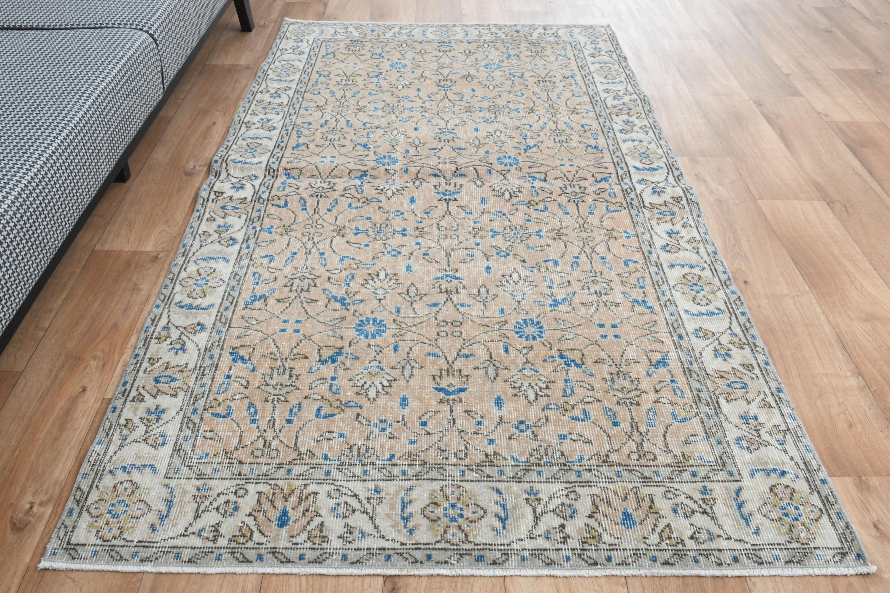 3.8x6.8 Ft, Vintage Area Rug, Anatolian Modern Oushak Rug, Turkish