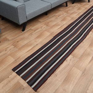 1'7 x 22'6 ft, EXTRA LONG KILIM, Brown Turkish Kilim, Wool Runner, Handmade, Oushak Runner, Hallway Runner, Balkan Kilim, Multicolor Runner