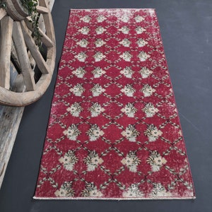 2.8x5.9 Claret Burgundy Red, Turkish Runners Burgundy Wool Vintage Runner, Handmade, Oushak Runner, Turkish Rug, Modern Wool Floor Home Rugs