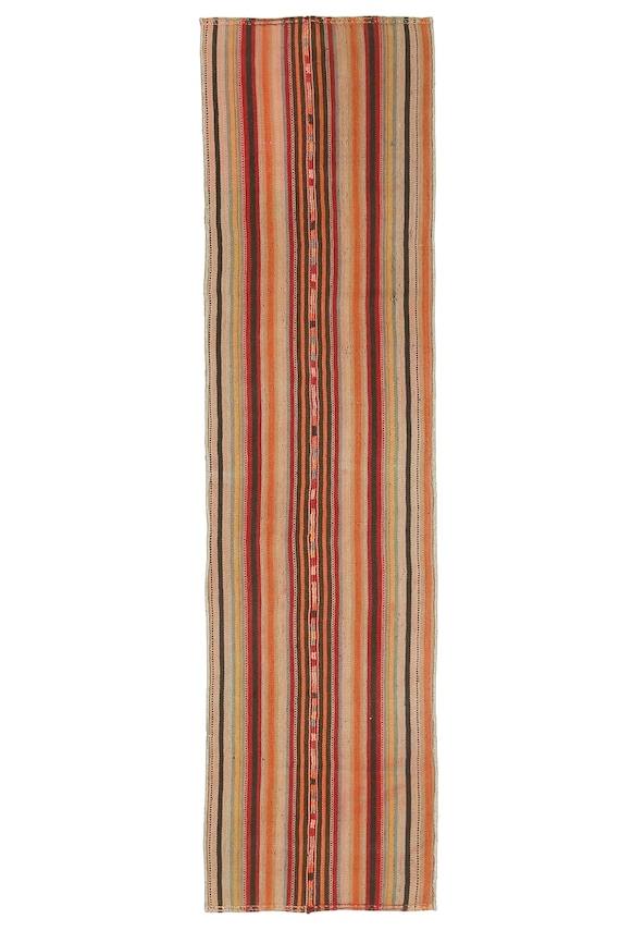 1.7x7.2 ヴィンテージラグ、ストライプオレンジトルコ製ランナー