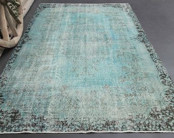 6x9 VINTAGE Turkish Green TEAL Area rug, Wool rug, Etsy Rug, Solid Shabby Decor Nomadic Rug, Boho Rug, Vintage Turkey Rug, 5.6x9.3 ft, Rugs
