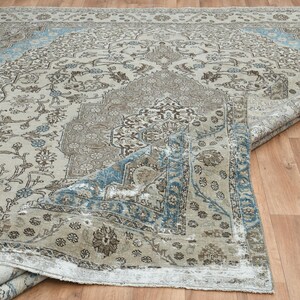 8.9x11.9 Modern Rug, Turkish Vintage Oushak Area Rug, Oriental Rug, Floral Living Room Rug, Designer, Handwoven, Wool, Natural, Nature Rug