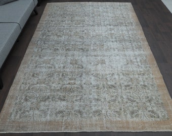 7x10 TURKISH VINTAGE Oushak Rug, Handmade Beige Faded Carpet, Area Rug, Oversized Large Rug, Floral Carpet, Farmhouse Decor, Home Gift