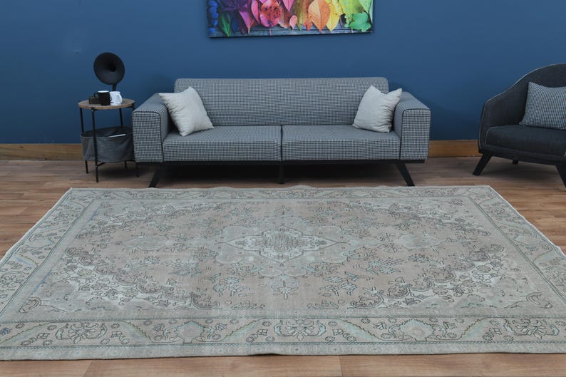 8x10.3 ft, EARTH TONE RUG, Luxury Rug Wool Vintage Rug, Oushak Traditional Oriental Rugs, Natural Distressed 8x10, Brown Beige Rug, Floral image 10