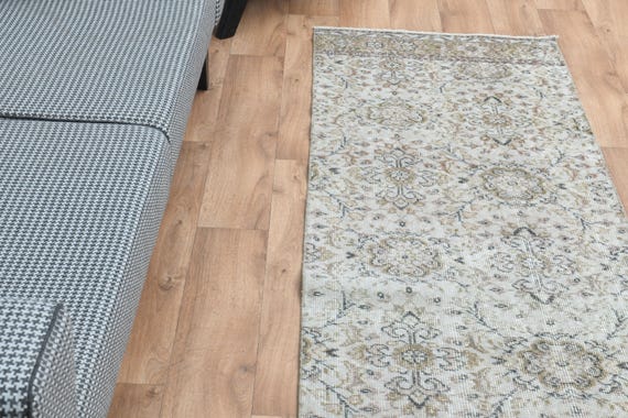 2.5 x 9.8 フィート、トルコ製ランナー、ヴィンテージ加工、ベージュ