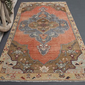 4x8 DIAMOND RED Turkish Runner, Rugs Runner, Turkish Rug, Oushak Runner, Orange, Brown, Blue, Hand Knotted, Turkey Runner, Wool Rug, Rugs