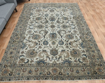 7.4x10.5 ft, Unique Turkish Vintage Rug, Orange Area Rug, Oriental Art Wool, Handmade, Oushak Rug, Natural, Farmhouse Decor