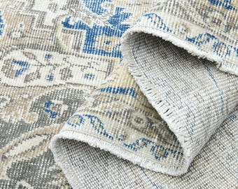 7x11 Vintage Rug, Turkish Large Rug, Luxury Decor Rug, Blue Neutral Rug, Oushak Wool Rug, Home Decor, Natural Distressed Rug 6'8x10'6 ft