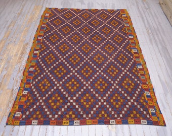 6.5x9.4, FLATWEAVE Turkish rug, Kilim Rug, Turkish Kilim Rug, Flat weave, Home Decor, Turkish Oushak rug, Wool rug, Area Rug, Red, Burgundy