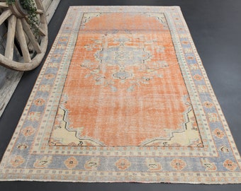 6x9 VINTAGE TURKISH RUG, Medallion Shabby Chic, Vintage Rug, Oriental Rug, Living room rugs, Oushak Area Rug, Turkish Wool Rugs, 5'8x9'2 ft
