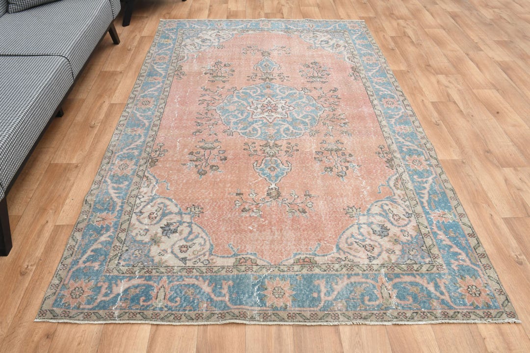 Old Timey Rug 5.8x9.2 Pink Medallion Rug, Vintage Turkish Rug, Tribal Area Rug ...