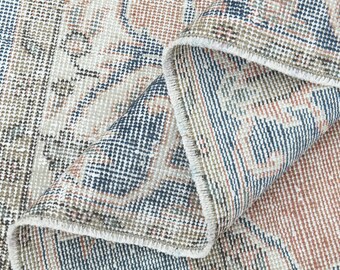 Vintage Distressed Turkish Area Rug, 5.4x9.2 ft, Faded Oushak rug, Handmade Overdyed Rug, Antique Muted Carpet, Rustic Boho Home Decor