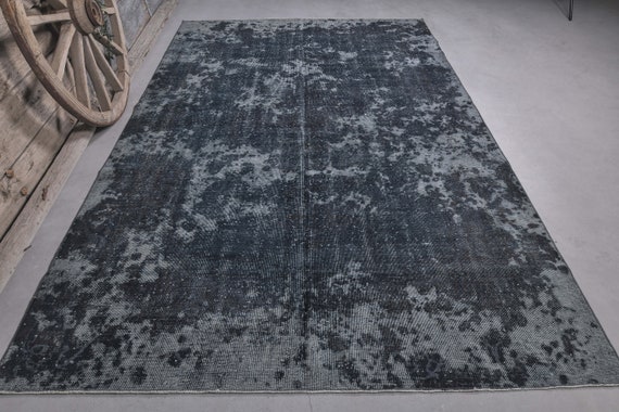 Faded Black Turkish Living Room Rugs 2012111049 5/'7 x 8/'9 Overdye Dark Turkish Area Rug Black Simple deco Bedroom Rug