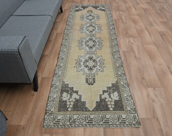 3x9 Turkish Runner, Oriental Decor, Vintage Runner Rug, Orange, Oushak Rug Runner, Bohemian Rug, Wool Rug, Home Carpet, Handmade Runner Rug