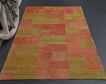 3'9x6'1 PATCHWORK AREA RUG, Turkish Rug, Minimalist Rug, Area Rug, Vintage Rug, Handmade Rug, Wool Rug, Oushak Rug, Rug, Boho Rug, Etsy Rug