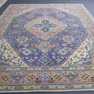 8.2x11.2 TURKISH Vintage Rug, Purple Area Rug, Oversized Rug, Oriental, Geometric, Handwoven, Wool, Floral Pink Beige Rug image 1