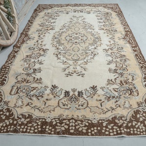 5.7x9.9 STARK, Beige Area Rug, Turkish Anatolian Rug, Handmade Oushak Vintage Area rug, Eclectic rug, Wool Oriental Natural Beige Rugs