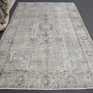 6x9 FLORAL DISTRESSED TURKISH Rug, Gray Brown Rug, Wool Rug, Hand-Knotted Rug, Vintage Turkish Rug, Oushak Rug, Decor, Minimalist Rug, Rugs