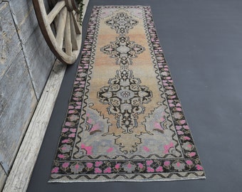 3x10.1 FADED ORANGE RUNNER, Kitchen Runner Turkish Runner Rug, Oushak Hallway Runner Rug, Geometric Runner Handmade Runner, Runner, Rugs