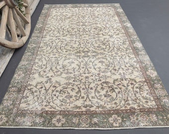 6x9 TURKISH RUG, Modern Rug, Brown Green Beige Beige Hand-knotted Vintage Rug, Traditional Rugs, Area Rug, Rugs 5x8, Boho Chic Luxury Rug