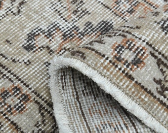 6.2x10.2 ft, TURKISH VINTAGE RUG, Beige Brown Faded Floral, Oushak Rug, Distressed Area Rug, Oriental Bohemian Carpet, rug One-of-a-kind Rug