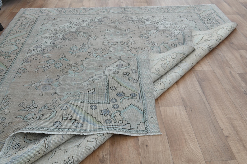 8x10.3 ft, EARTH TONE RUG, Luxury Rug Wool Vintage Rug, Oushak Traditional Oriental Rugs, Natural Distressed 8x10, Brown Beige Rug, Floral image 6