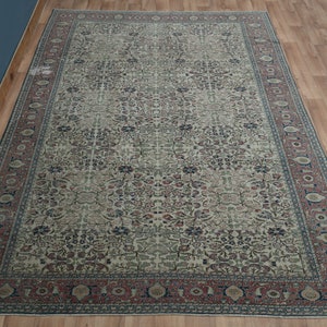 8x12, Turkish Vintage Rug, Oushak Rug, Beige, Area Rug, Oriental Floor Decor, Natural Floral Hand knotted Hand-spun Wool Rug, Minimalist