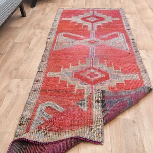 2.7x8.9 ft, HERKI RUNNER, Vintage Runner, Pink Runner Rug, Turkish Decor Runner, Stair Runner Rug, Hallway Minimalist Corridor Rug