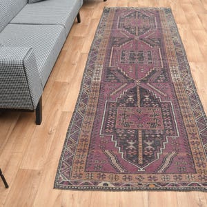 3&#39;5x10&#39;4 ft, PURPLE RUNNER RUG, Turkish Vintage Runner, Shabby Chic, Rugs Runner, Minimalist Rug, Home Decor, Unique Hallway Runner, Diamond