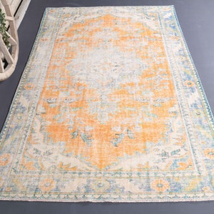 5.8x9.4 ft, TURKISH VINTAGE RUG, Orange Green Rug, Oriental Rug, Rug For Living Room, Home Decor, Oushak Rug, Handmade Rug, Area Rug 6x9