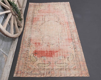 4.5x7 TURKISH Red Rug, Oriental Vintage Rug, Hand-Knotted Rug, Oushak Rug, Rare Rugs, Geometric Boho Chic Antique Decoration Idea Rugs