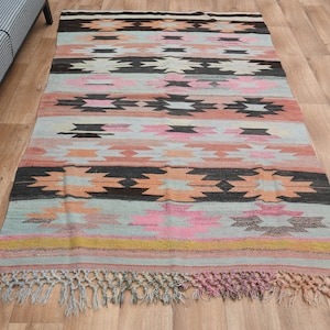 4.7x7.7 RUGS RUNNER, Turkish Rug, Runner Rug, Hallway Runner, Turkish Runner Rug, Wool Runner Vintage Rug, Rugs, Faded Pink Tan Beige Brown