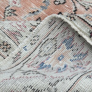 7.1x10.2, MINIMALIST VINTAGE RUG, Pink Blue Rug, Oversized Area Rug, Turkish Rug, Vintage Oushak Rug, Handmade, Rugs Wool, Oriental Area Rug