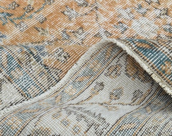 6.6x9.6 ft, Turkish Oushak Runner Faded Rug, Luxury Orange Blue Area Rug 7x10, Home Decor, Shabby Decor, Designer Rug, Decor Oriental Rug