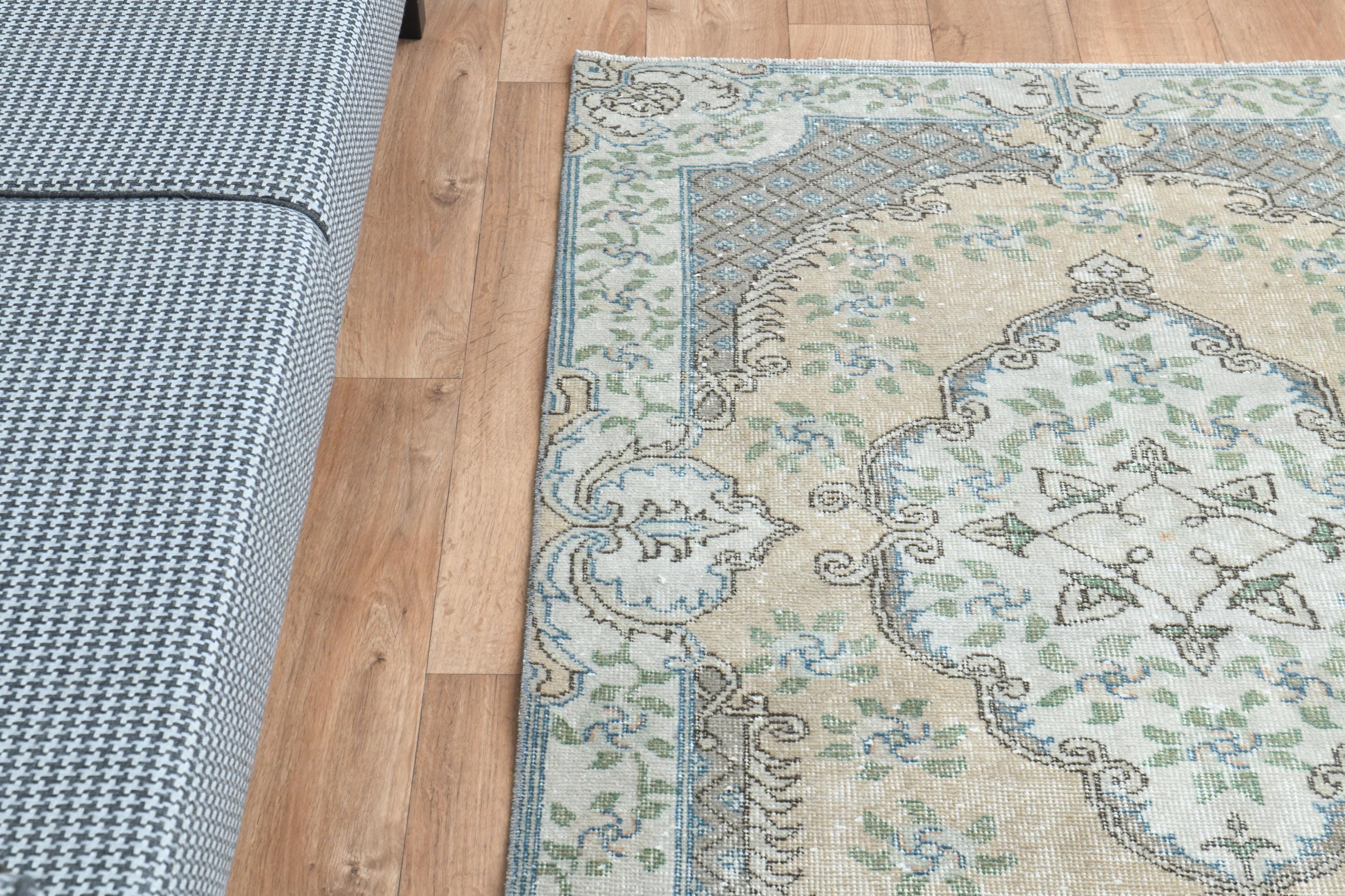 4x6 ヴィンテージ トルコ製ラグ、色あせたオレンジグリーンラグ