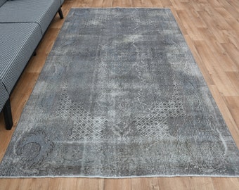 5.2x9.1 ft, Vintage Faded Gray Beige Rug, Decor Oushak Wool, Handmade, Area Rug, Room Decor, Turkish Rug, Geometric, Oriental Beige Luxury